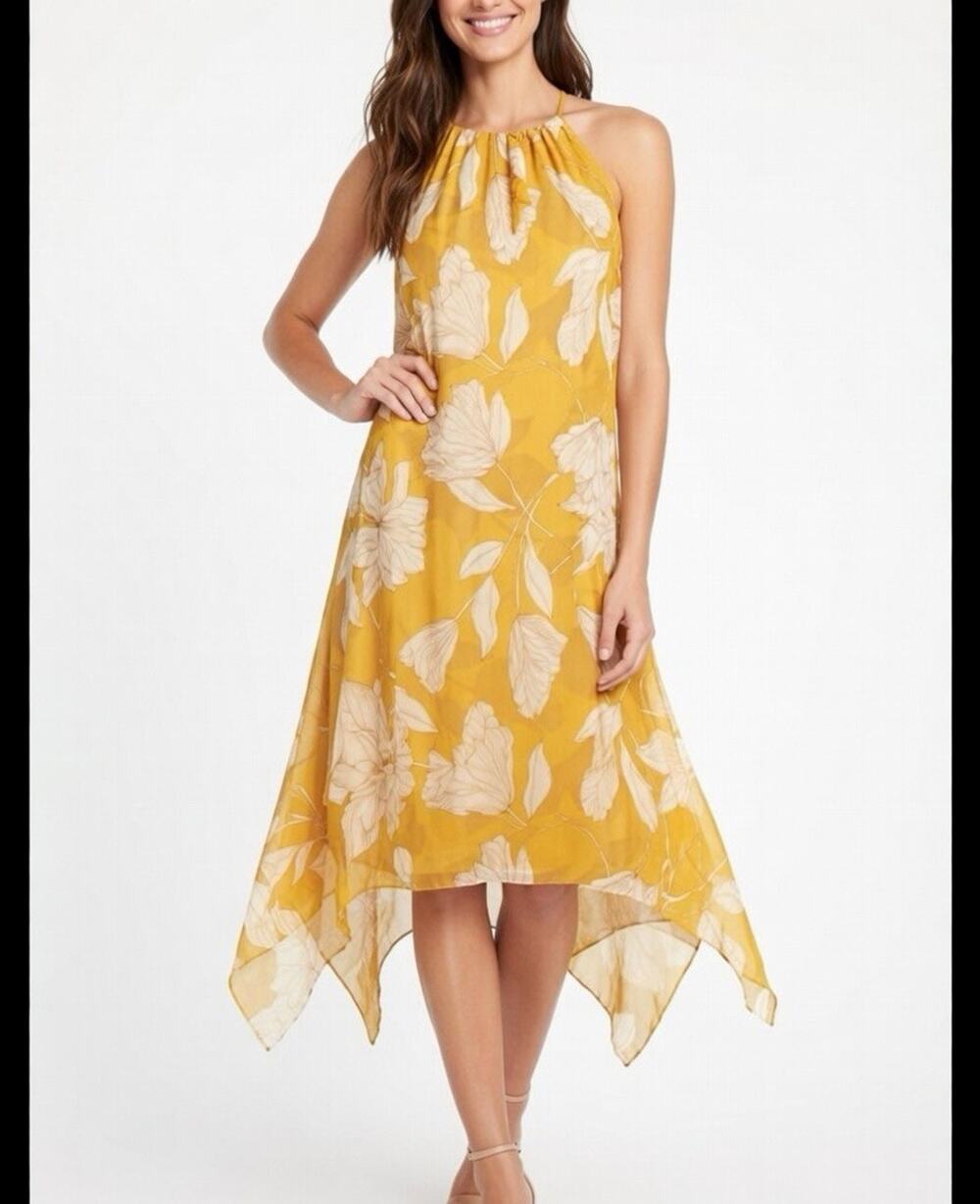 Mlle Gabrielle Boho Midi Dress Coastal Hippie Festival Flowy Artsy Yellow Flowy